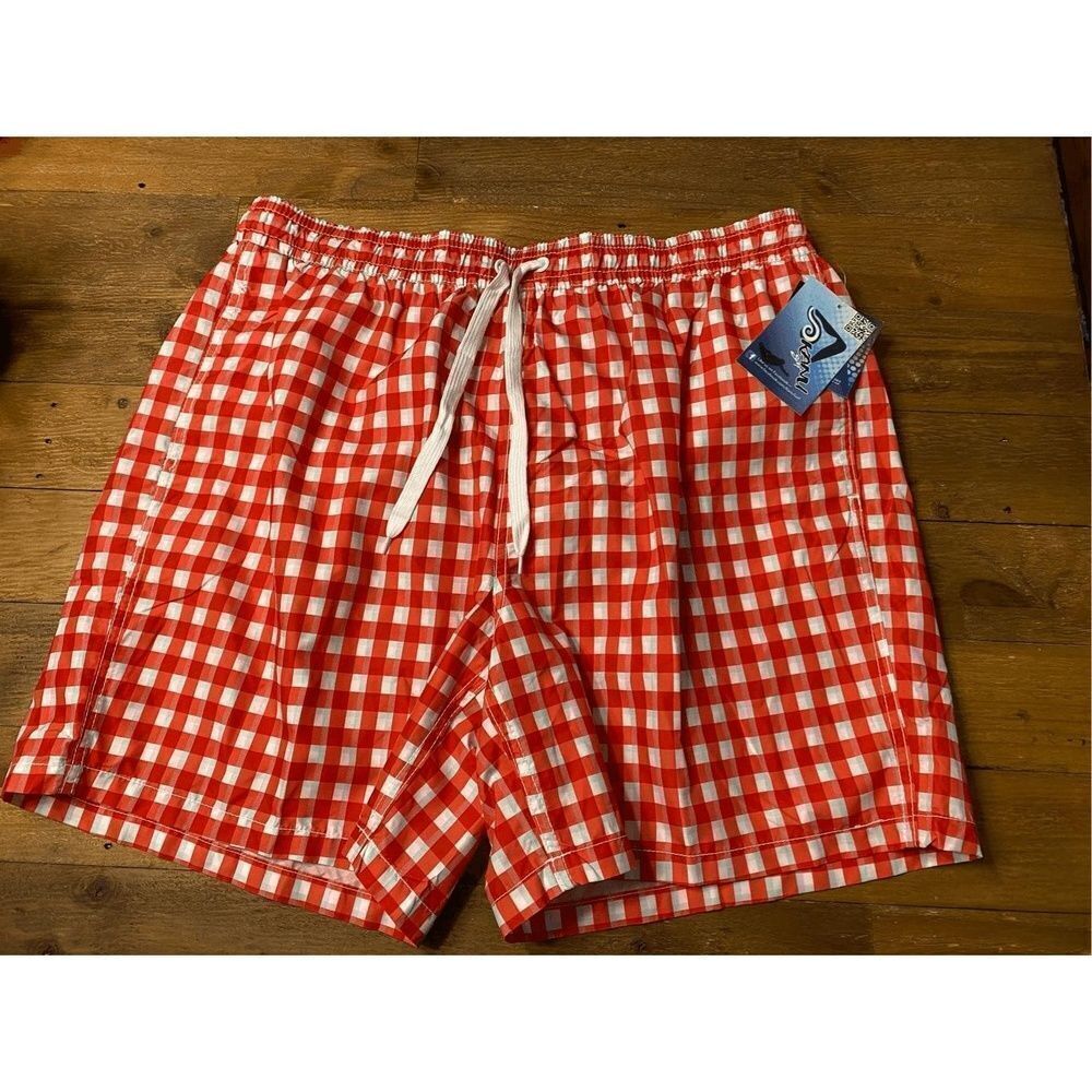 Kanu Surf XXL mens NWT St. Moritz Swim Trunks red white plaid shorts
